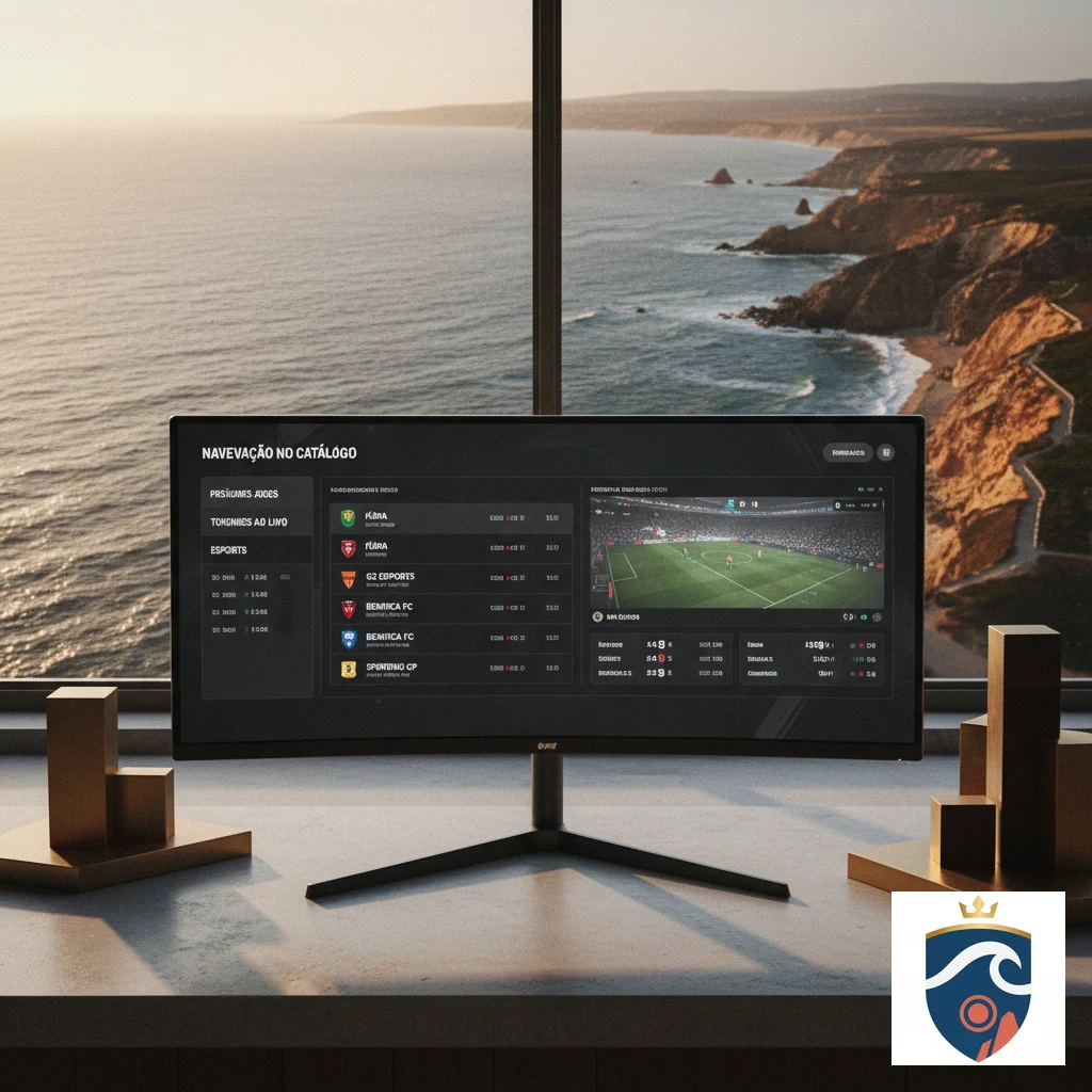 Interface desktop de apostas em esports com lista de torneios e títulos.