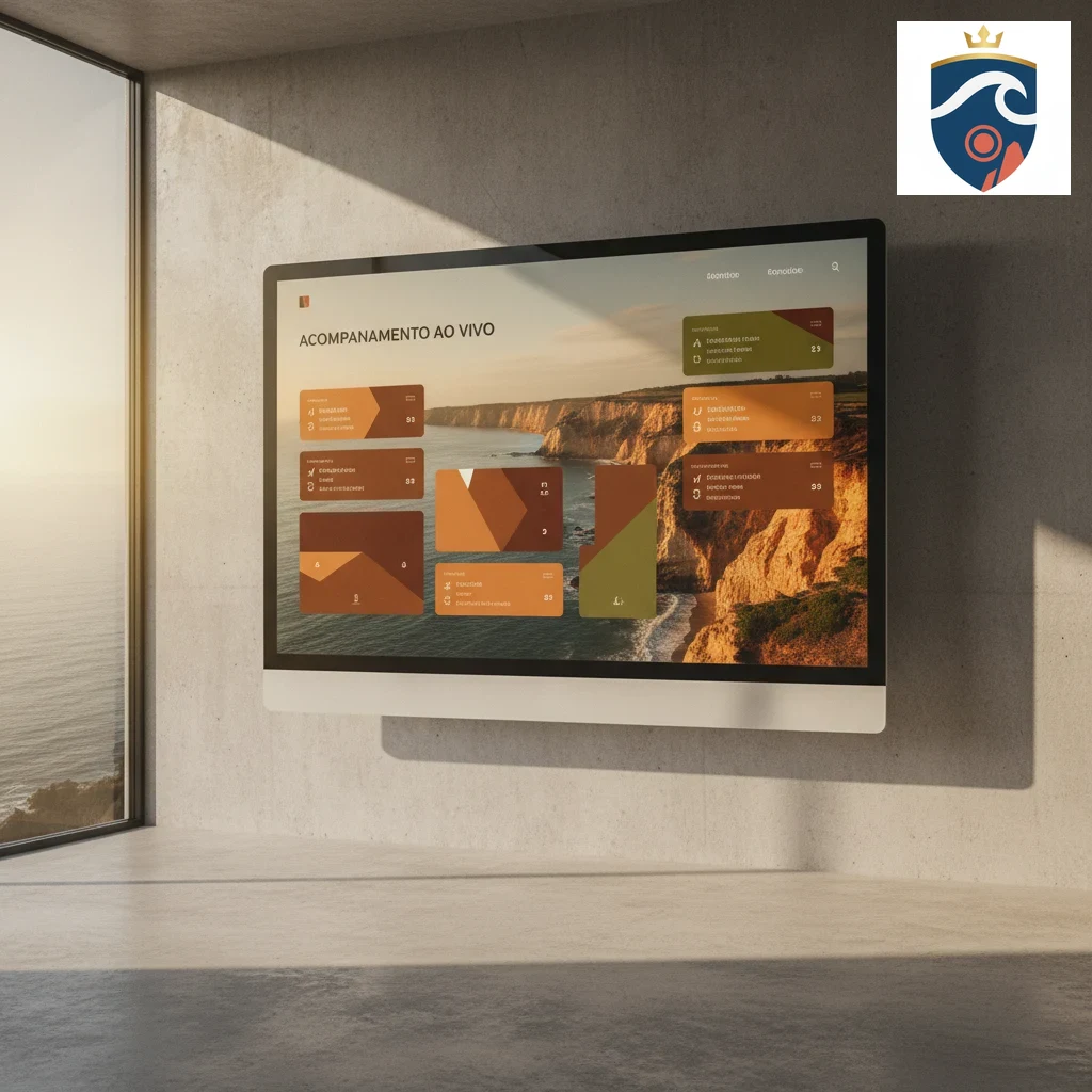 Ecrã de acompanhamento em tempo real com estatísticas e gráficos de jogo.